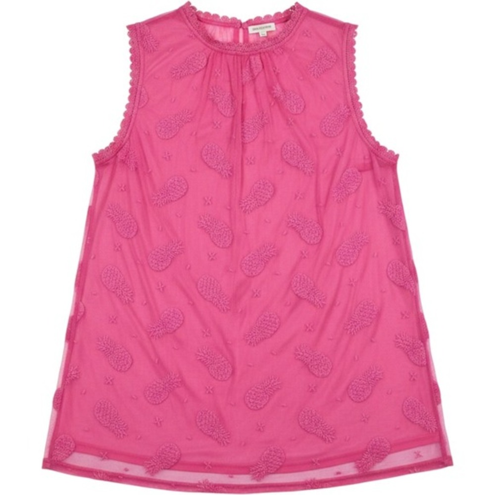 Torrid Hot Pink Pineapple Embroidered Mesh Sleeveless Top Plus Size 0 (Large 12)